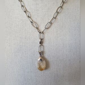 Twisted Silver Citrine Charm Chain Necklace